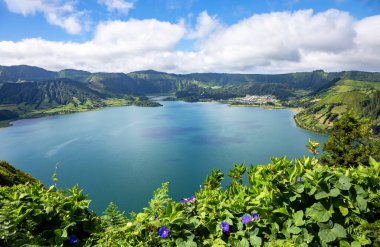 Lagoa Gölü Azul, Sete Cidades, Sao Miguel Adası, Azores, Portekiz, Avrupa