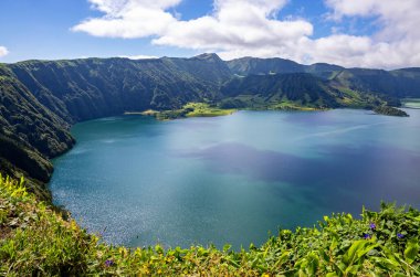 Lagoa Gölü Azul, Sete Cidades, Sao Miguel Adası, Azores, Portekiz, Avrupa