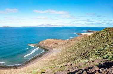 Deniz feneri Faro de Punta Martino, Ada Lobos, Kanarya Adaları, İspanya, Avrupa. 