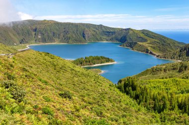 Lagoa do Fogo Gölü, Ateş Gölü, Vila Franca do Campo, Sao Miguel Adası, Azores, Portekiz, Avrupa.