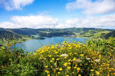Lagoa Gölü Azul, Sete Cidades, Sao Miguel Adası, Azores, Portekiz, Avrupa