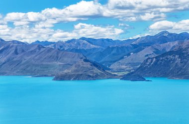 Hawea Gölü ve dağlar, Otago, Güney Adası, Yeni Zelanda, Okyanusya