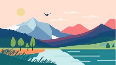 Yumuşak siluetlerle düz tasarım tarzında vektör düşüşü, konfor ve sükunet ortamı yaratır