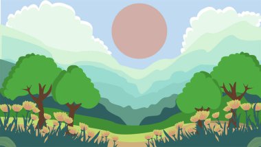 Dağlı bir arkaplan manzarasının vektör çizimi