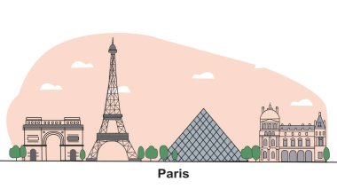 Paris 'in stilize edilmiş, sanatsal bir tasarımı olan simgesel simgeleriyle vektör illüstrasyonu