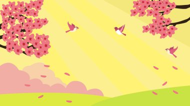 Çiçek açan sakura 'nın vektör çizimi. Pembe çiçekler minimum bir stilde.