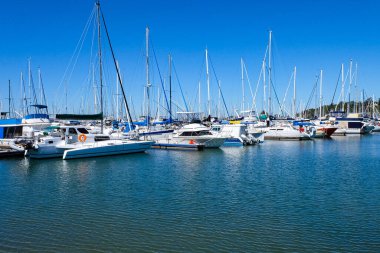 Wynnum, Queensland, Avustralya 'da yelkenli, yat ve lüks tekneler. 