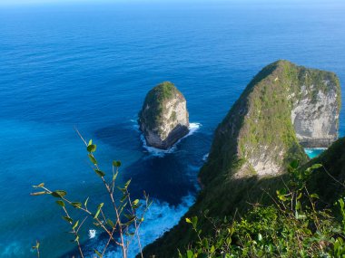 Endonezya, Bali 'deki Nusa Penida adasında dinozor t-rex ve plajı olarak bilinen ünlü Kelingking uçurumu.