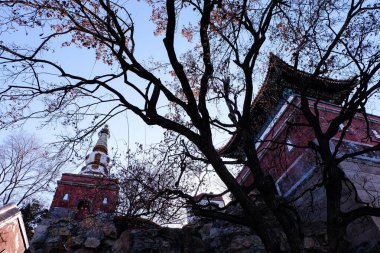 Yaz Sarayı ve Kunming Gölü ve kışın en uzun koridor, Pekin, Çin.