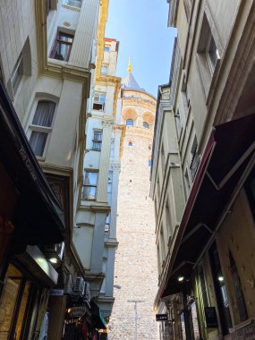 Galata Kulesi ve altın boynuzu ayrıntılı olarak yakın plan, İstanbul ve Türkiye 