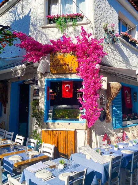 Alacati 'nin küçük, sevimli bir kasabası, kaldırımtaşı sokak aralığı, canlı ve modaya uygun kafeler, restoranlar ve güzel renkli dekorasyonlarla dolu. 
