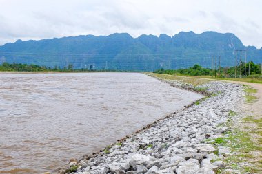 River flow, natural stream and the beautiful fresh green nature and mountain in the south of Laos 