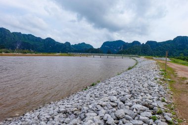 River flow, natural stream and the beautiful fresh green nature and mountain in the south of Laos 