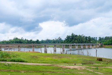 Thalang bridge over Nakai reservoir lake at Thalang, Nakai Plateau, Laos 