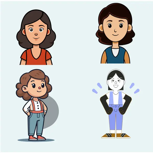 Tatlı kızlar çizgi film vektör çizim grafik tasarım koleksiyonu