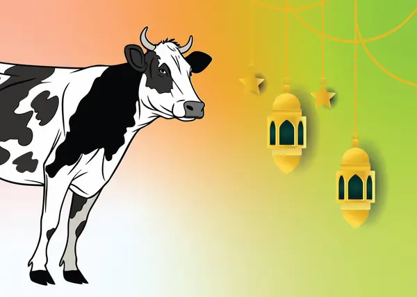 Bayram için İnek ve Cami ile İllüstrasyon - Bayram - Adha