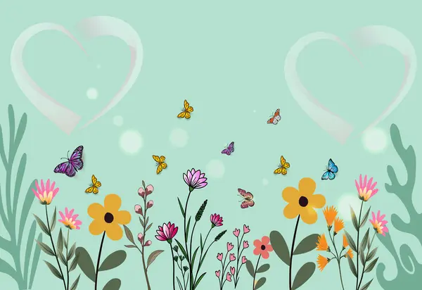 arka planda kelebekler ve çiçekler