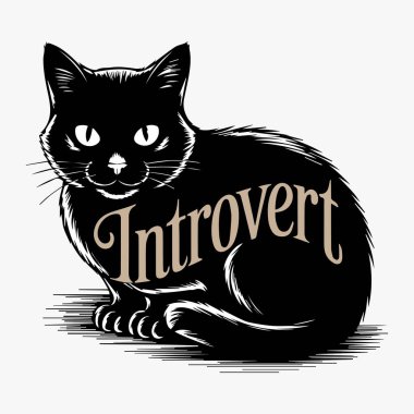 Introvert Cat Vector Art - Sessiz Sevgili EPS İllüstrasyonu