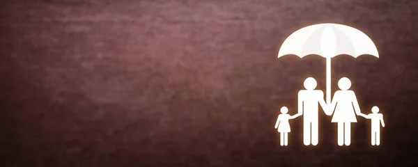 Family symbol with a umbrella. Family insurance concept