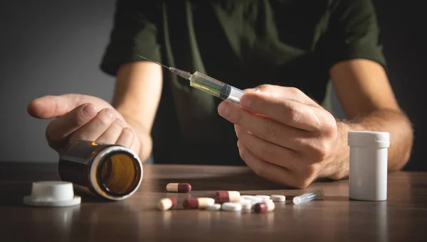 Drug Addict Man Syringe Addiction — Stock Photo, Image