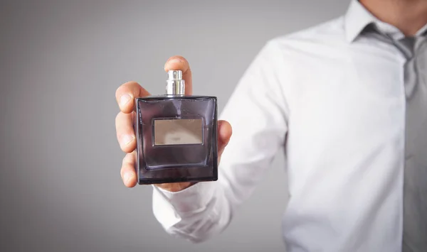 Man Holding Bottle Perfume — Stock Photo, Image