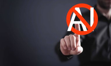 Adam yapay zeka sembolü göstermiyor. Al 'ı durdur. 