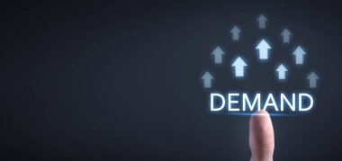 Erkek el, büyüyen oklar ve yazıt talebi gösteriyor. İş dünyası 