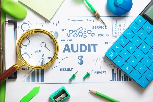 Audit Business Charts Objects Graphs Words Business Concept — Stock Photo, Image