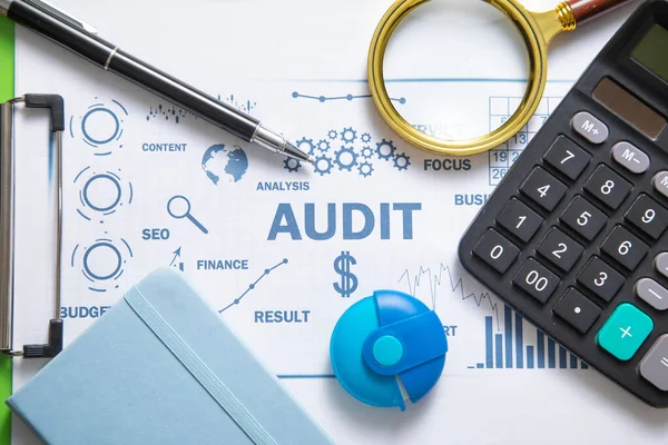 Audit Business Charts Objects Graphs Words Business Concept — Stock Photo, Image