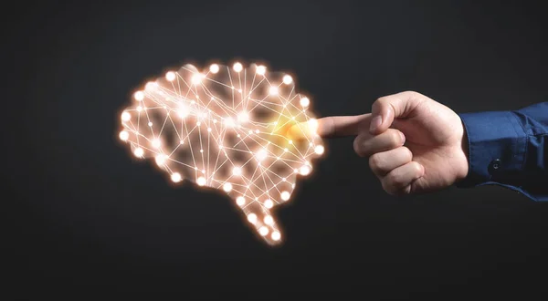 Manlig Hand Med Hjärna Psykologi Artificiell Intelligens — Stockfoto