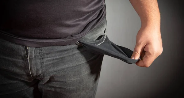 Man Showing Empty Pocket Bankruptcy Money — Stock Photo, Image