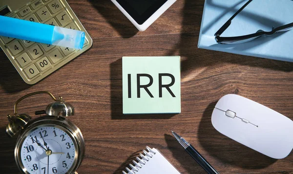 IRR-Internal Rate of Return on sticky note. Business concept