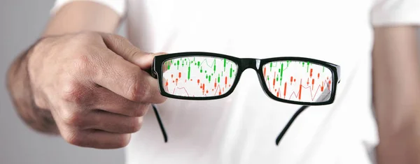 Statistiche Borsa Sugli Occhiali Vista Analisi Trading Forex — Foto Stock