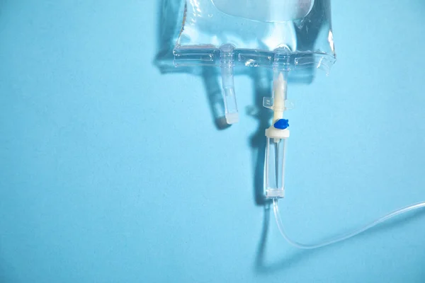Infusion Bag Blue Background Drip Chamber — Stock Photo, Image