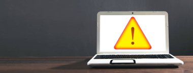 Laptop bilgisayarı. Sistem hacklenmiş uyarı uyarısı