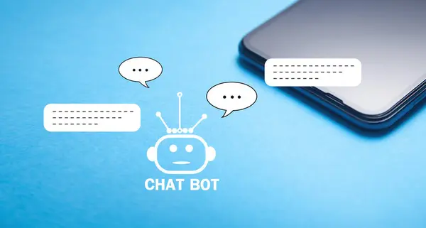 Smartphone with Chat Bot application for online information. Artificial Intelligence concept