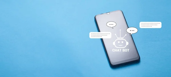 Smartphone with Chat Bot application for online information. Artificial Intelligence concept