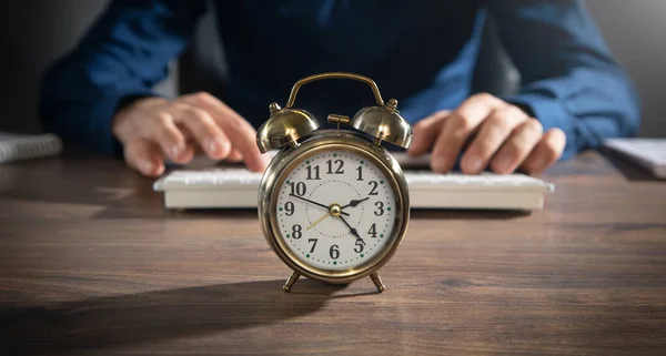 Businessman Working Office Alarm Clock Table — Stock Photo, Image