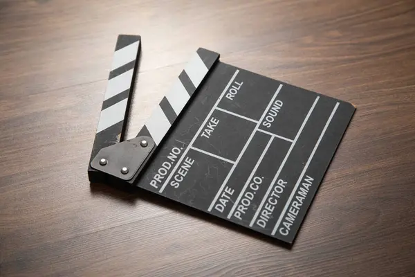 Movie Clapper Wooden Background — Stock Photo, Image