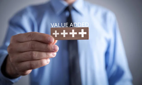 Human Hand Showing Symbols Word Value Added Profit Benefit Business — Stock Photo, Image