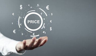 Price 'ı para birimi sembolleriyle gösteren bir insan. İş dünyası