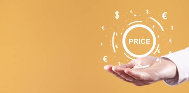 Price 'ı para birimi sembolleriyle gösteren bir insan. İş dünyası
