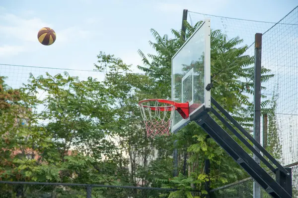 Ball in basketball hoop. Sport. Hobby. Lifestyle