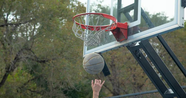 Ball in basketball hoop. Sport. Hobby. Lifestyle
