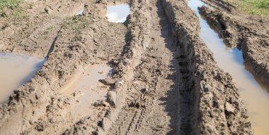  Baharda doğada kirli zemin yolu.