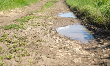  Baharda doğada kirli zemin yolu.