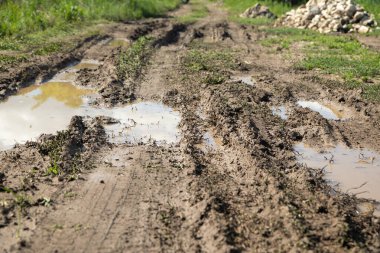  Baharda doğada kirli zemin yolu.