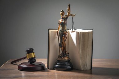 Bayan Adalet Heykeli, Yargıç Tokmak, kitap masanın üstünde..