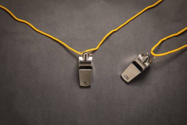 Bir hakem veya antrenörün metal düdüğü..