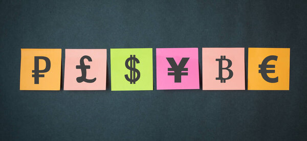 Group of different currency symbols. Business. Finance